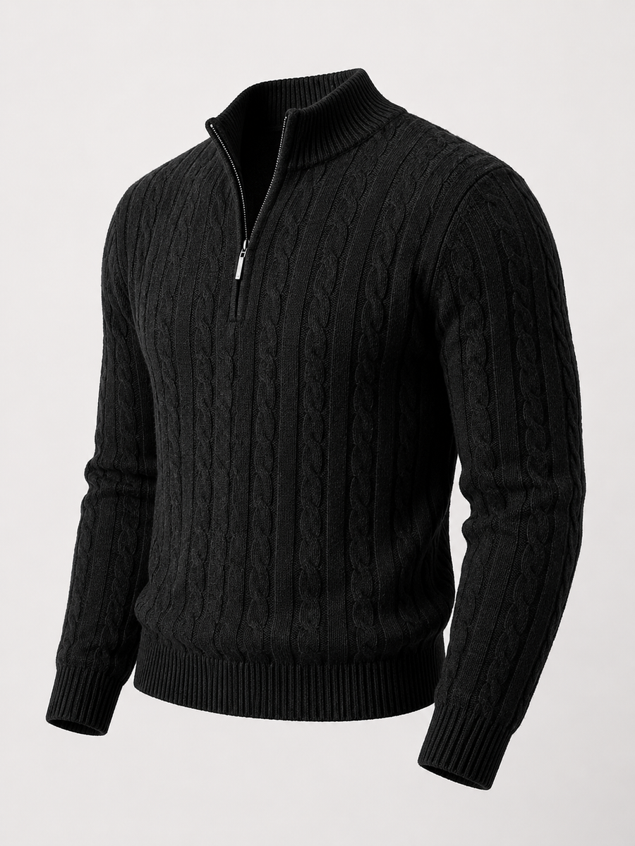 Men's all-over cable knit half-zip jumper