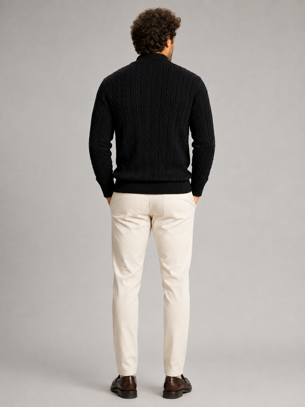 Men's all-over cable knit half-zip jumper