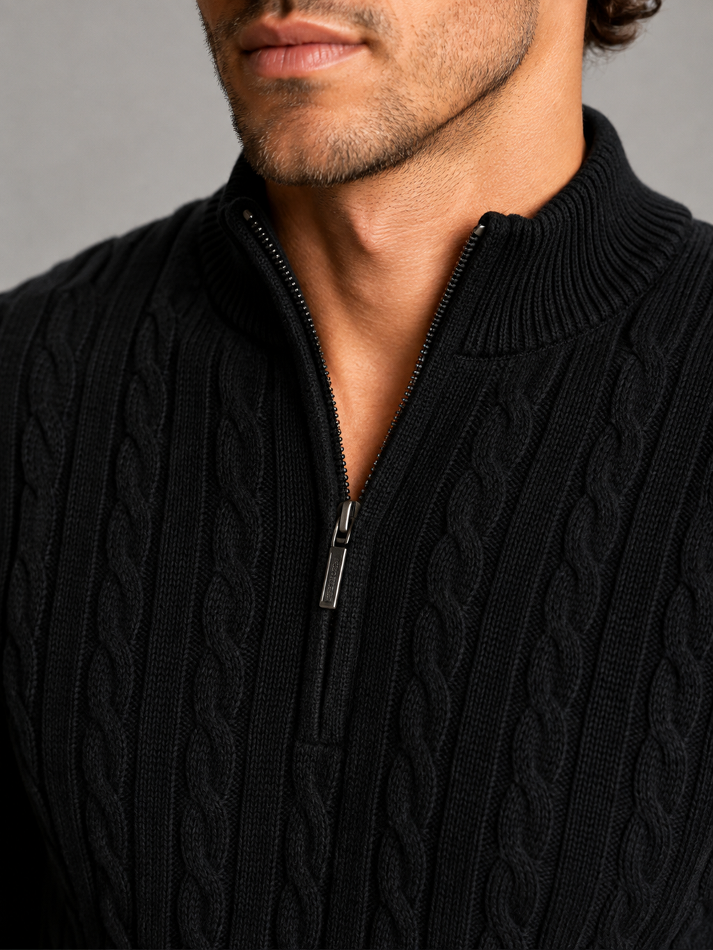Men's all-over cable knit half-zip jumper
