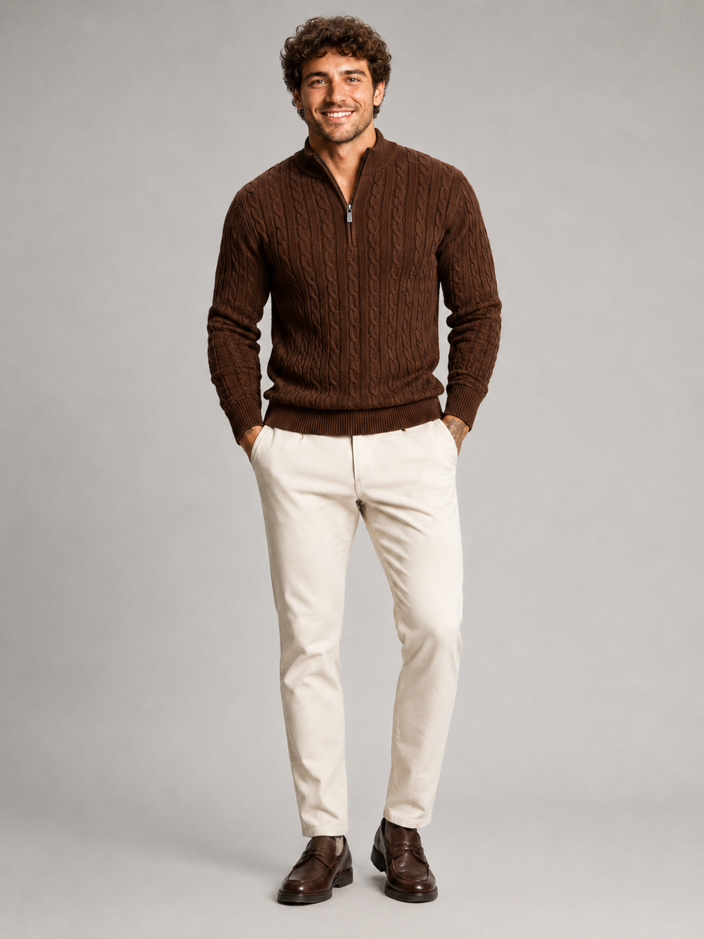 Men's all-over cable knit half-zip jumper