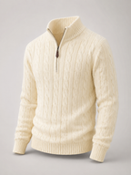 Men's cable knit half-zip jumper with stand collar