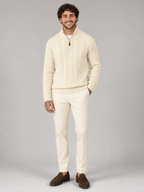 Men's cable knit half-zip jumper with stand collar