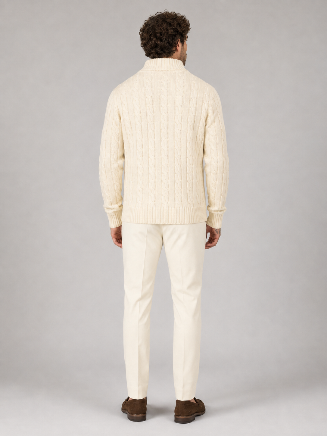 Men's cable knit half-zip jumper with stand collar