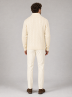 Men's cable knit half-zip jumper with stand collar