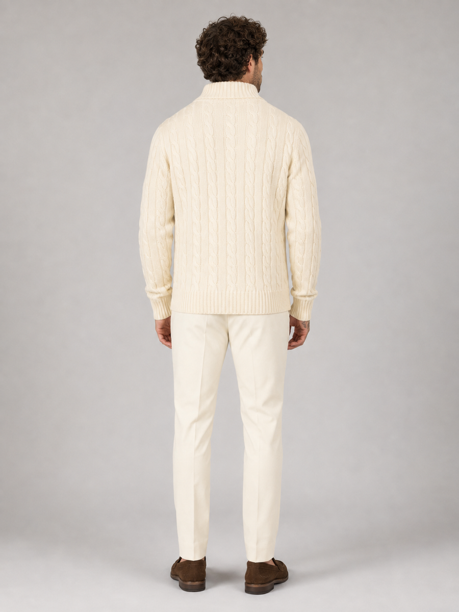 Men's cable knit half-zip jumper with stand collar