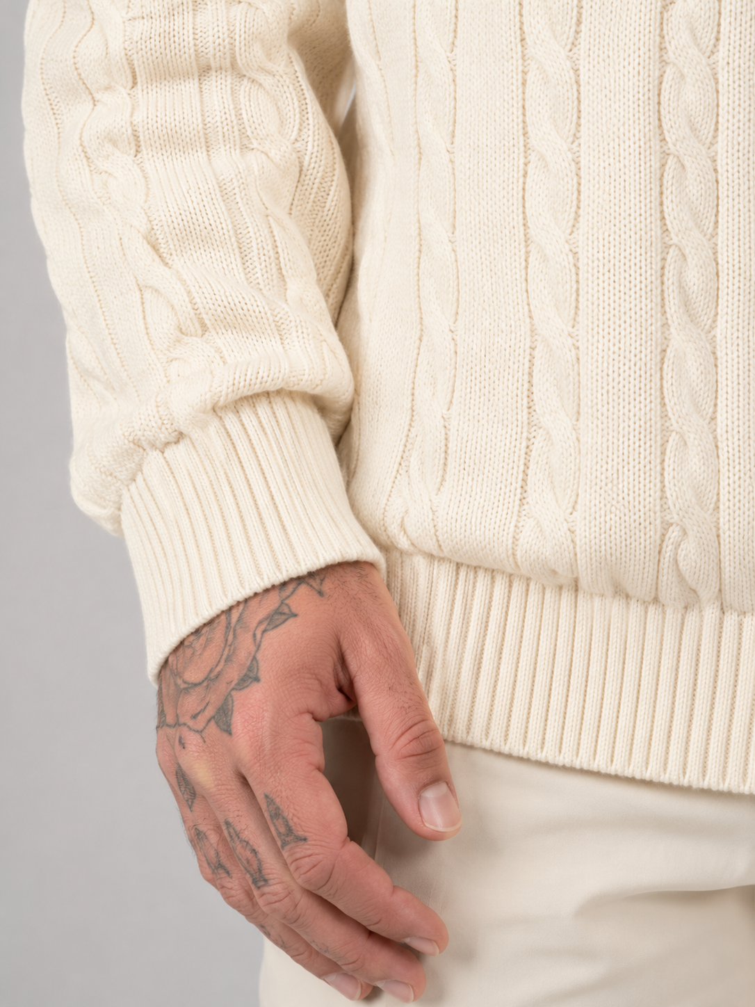 Men's cable knit half-zip jumper with stand collar
