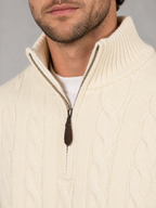 Men's cable knit half-zip jumper with stand collar