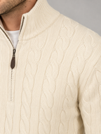 Men's cable knit half-zip jumper with stand collar