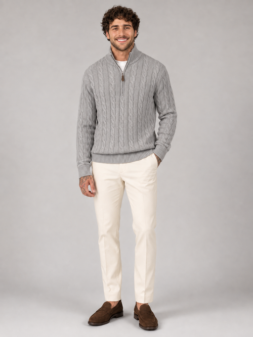 Men's cable knit half-zip jumper with stand collar