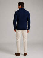 Men's cable knit shawl collar cardigan