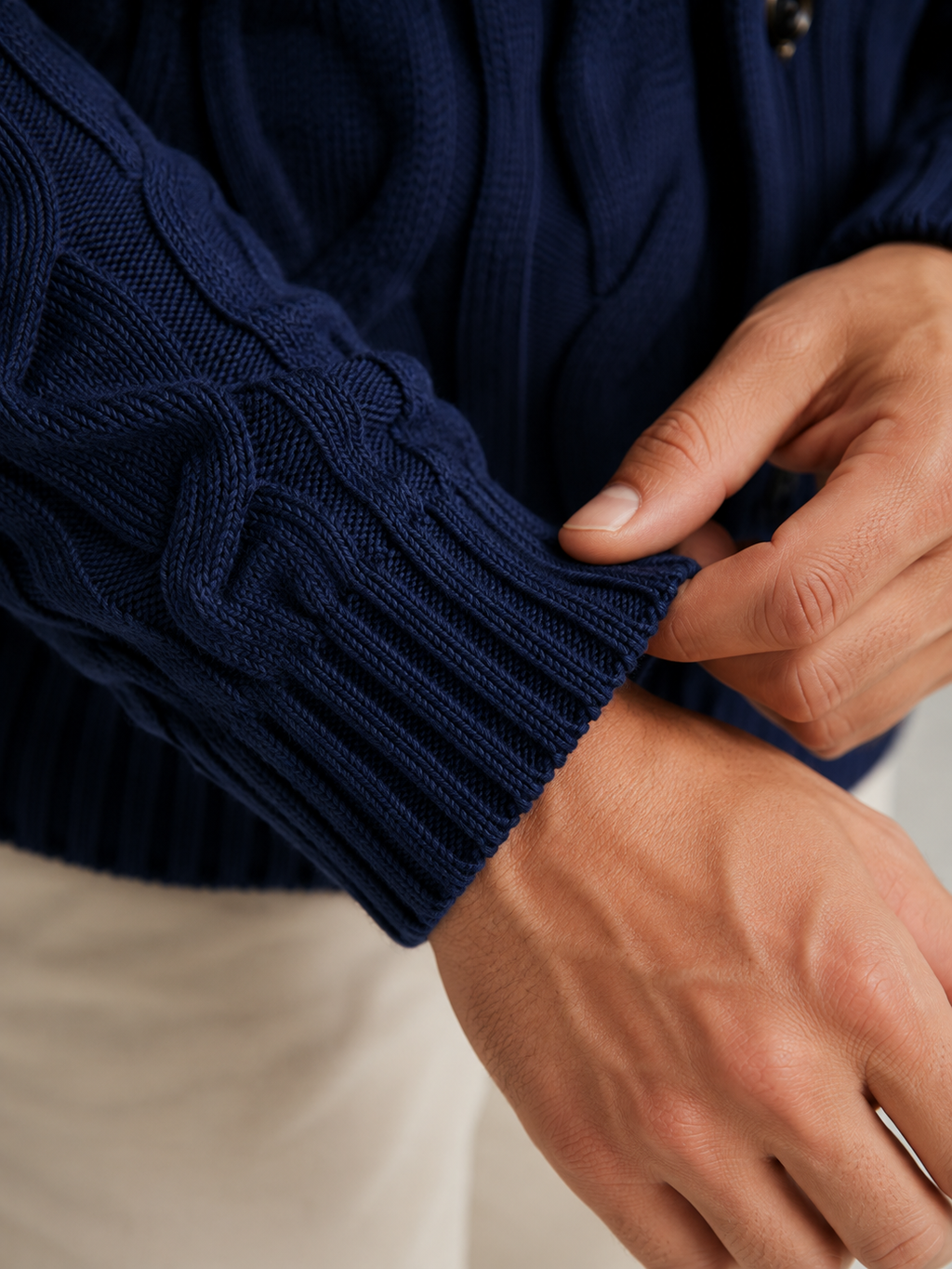 Men's cable knit shawl collar cardigan