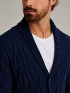 Men's cable knit shawl collar cardigan