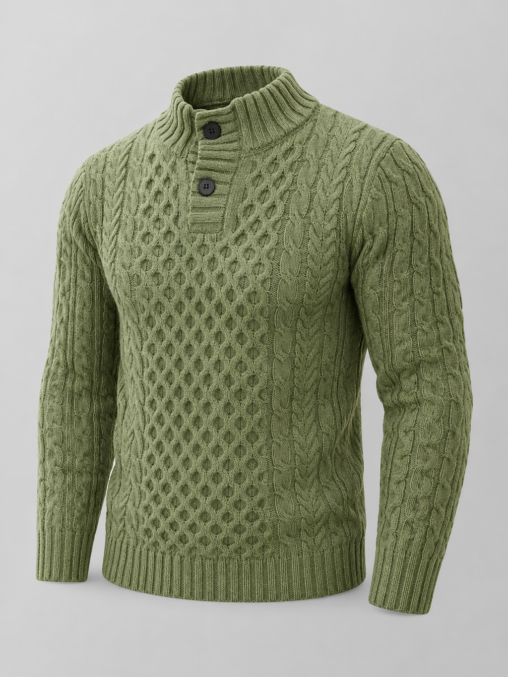 Men's slim-fit honeycomb cable knit button-neck jumper