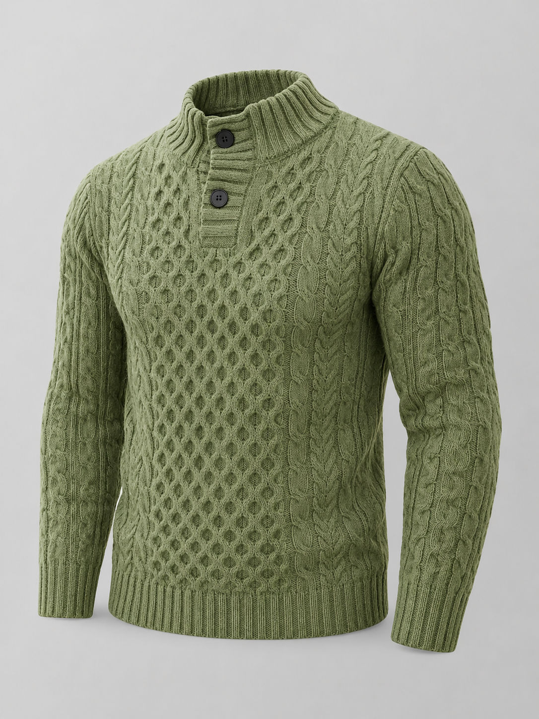 Men's slim-fit honeycomb cable knit button-neck jumper