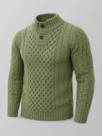 Men's slim-fit honeycomb cable knit button-neck jumper