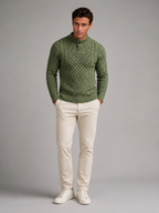 Men's slim-fit honeycomb cable knit button-neck jumper