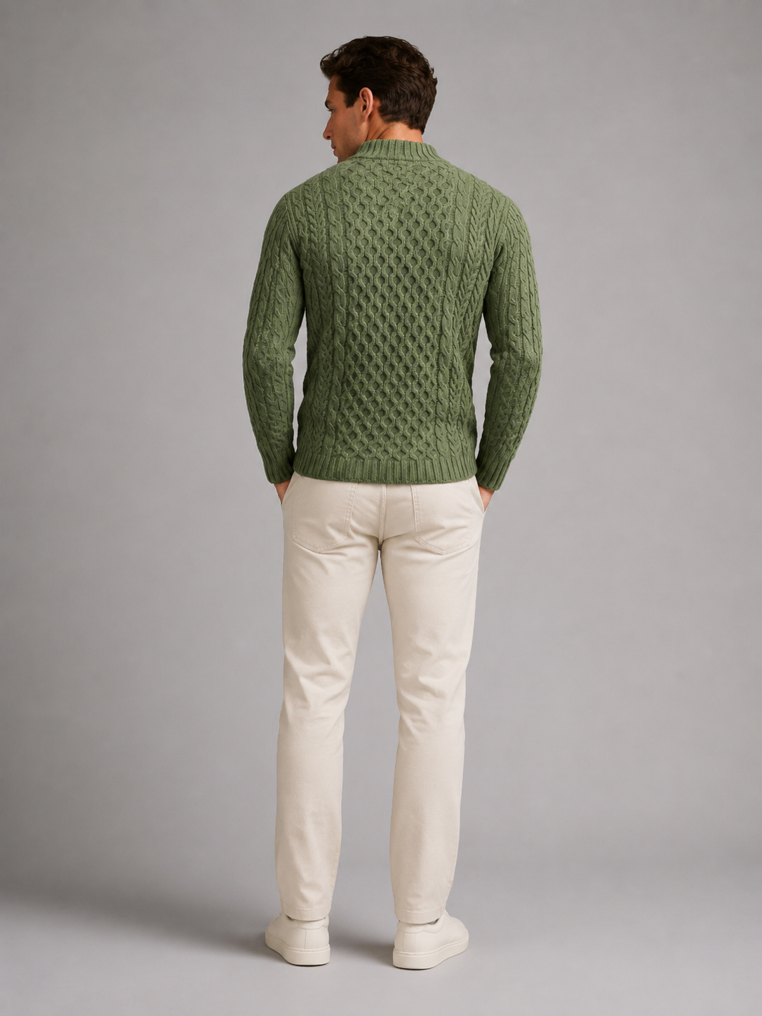Men's slim-fit honeycomb cable knit button-neck jumper