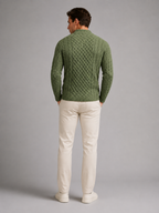 Men's slim-fit honeycomb cable knit button-neck jumper