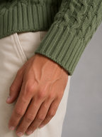 Men's slim-fit honeycomb cable knit button-neck jumper