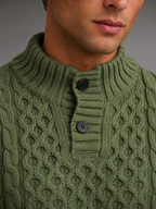Men's slim-fit honeycomb cable knit button-neck jumper