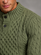 Men's slim-fit honeycomb cable knit button-neck jumper