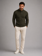 Men's slim-fit honeycomb cable knit button-neck jumper