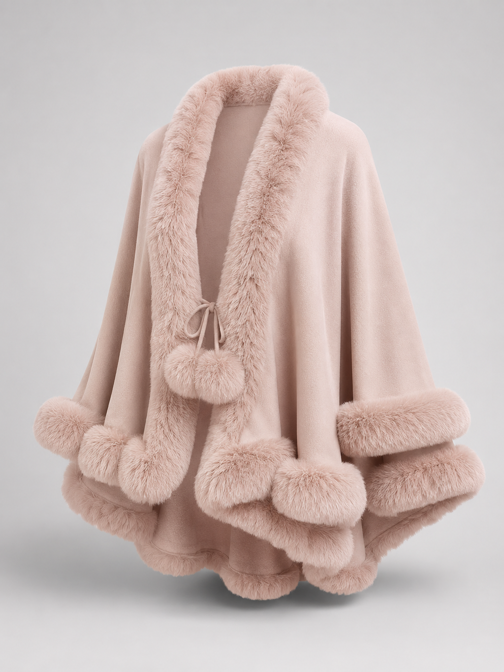 Women's cape cardigan with faux fur trim