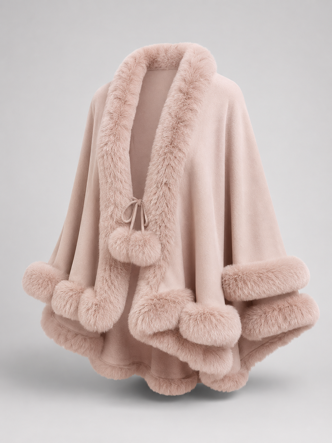 Women's cape cardigan with faux fur trim