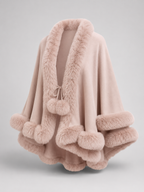 Women's cape cardigan with faux fur trim