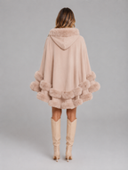 Women's cape cardigan with faux fur trim