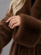 Women's belted coat with a faux fur shawl collar and cuffs
