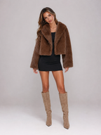 Women's cropped faux fox fur jacket