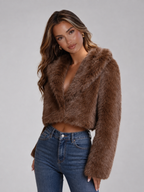 Women's cropped faux fox fur jacket