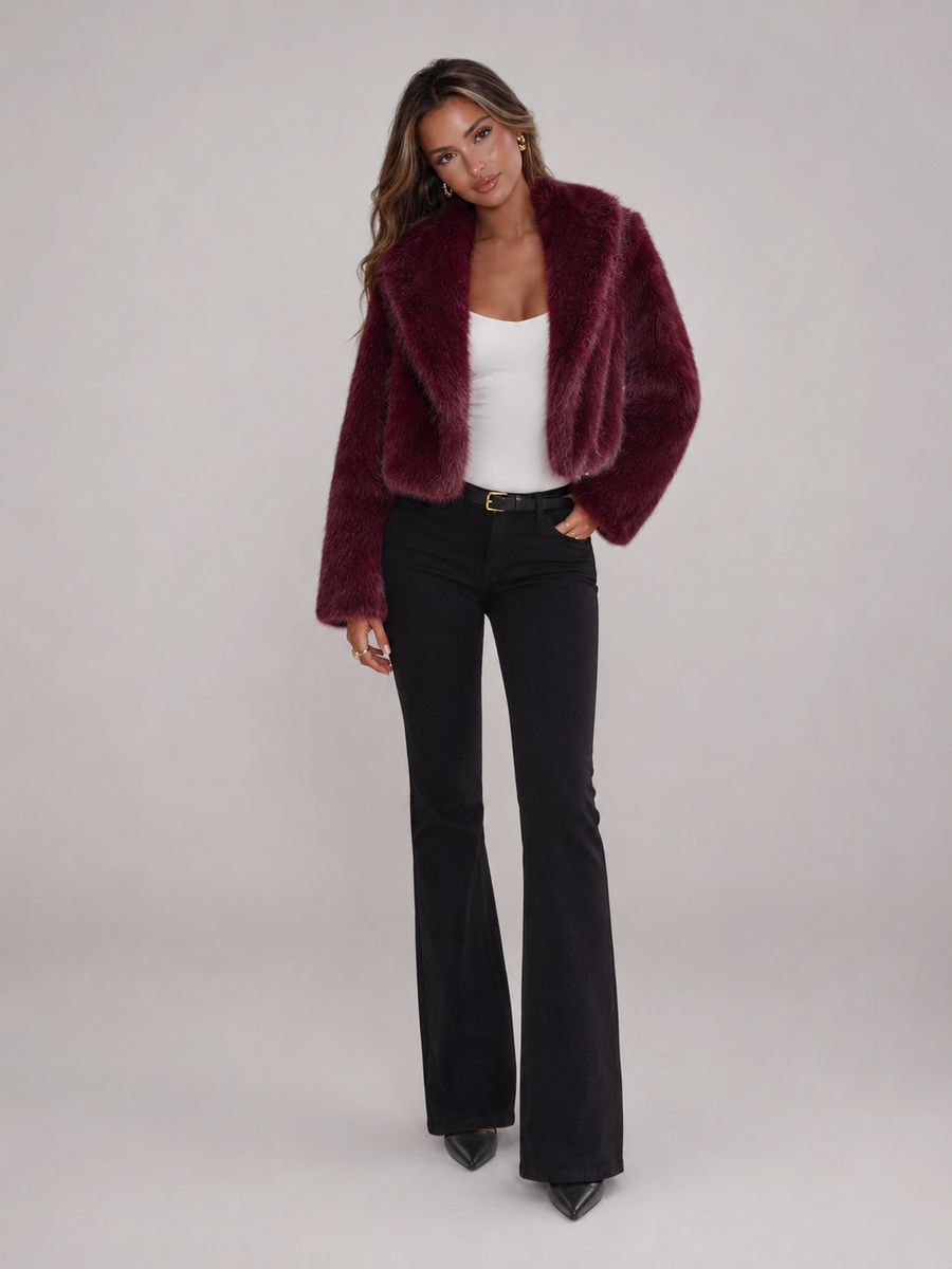 Women's cropped faux fox fur jacket