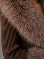 Women's fitted knit cardigan with faux fur collar and cuffs