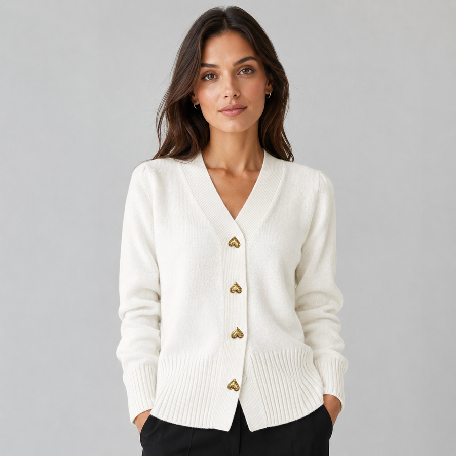 Women's round neck button-front knit cardigan