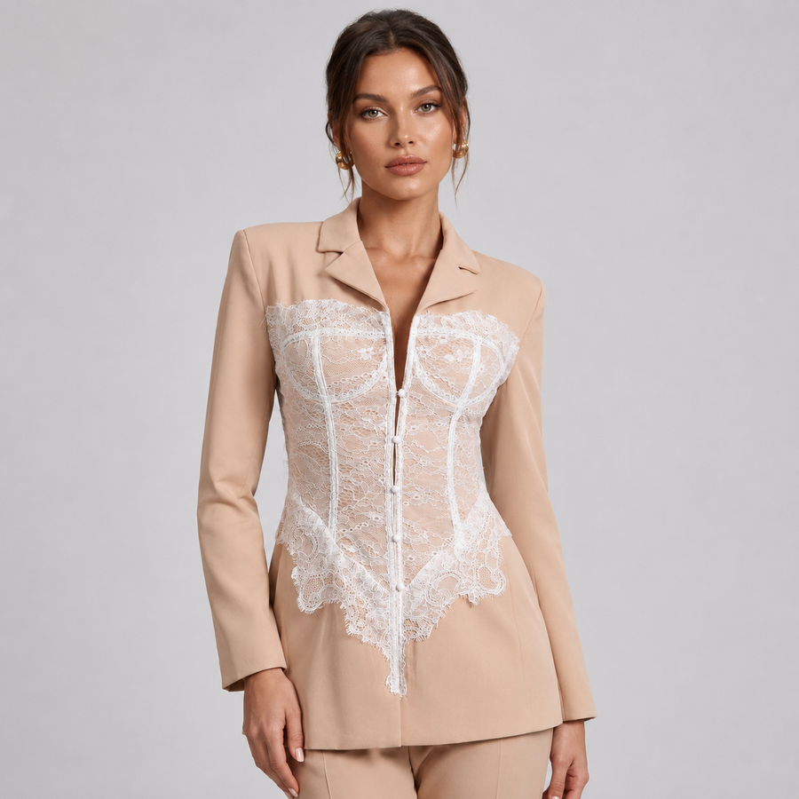 Women's fitted corset-look blazer with lace detail