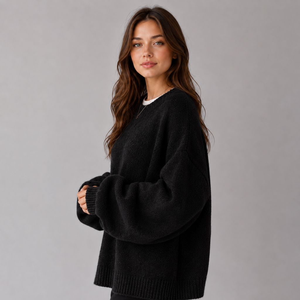 Women's round neck drop shoulder jumper with split hem