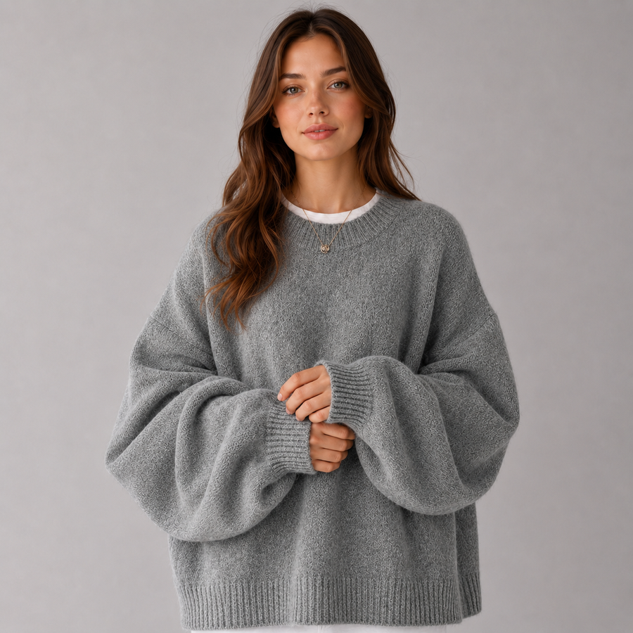 Women's round neck drop shoulder jumper with split hem