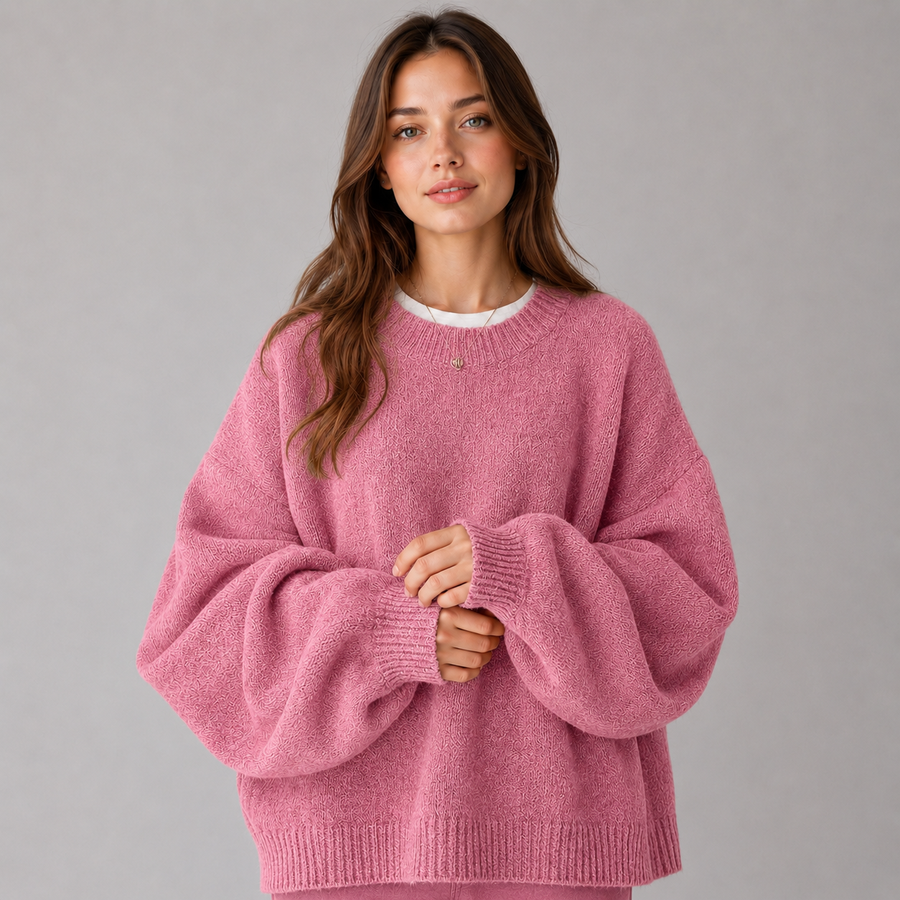 Women's round neck drop shoulder jumper with split hem