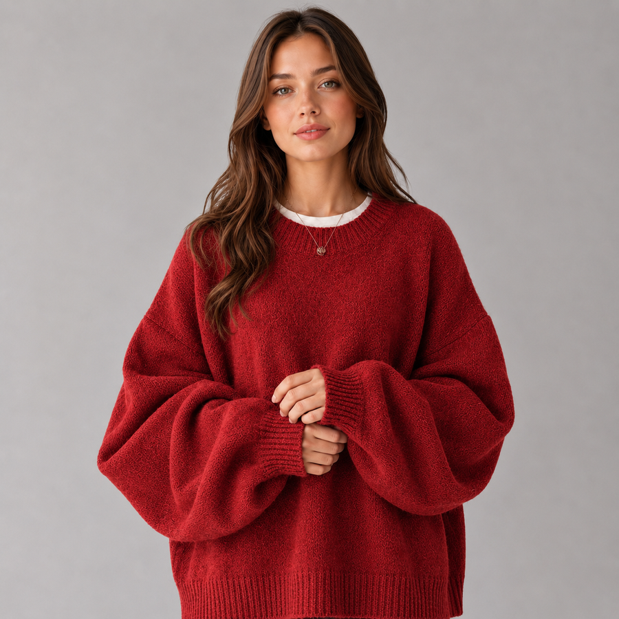 Women's round neck drop shoulder jumper with split hem