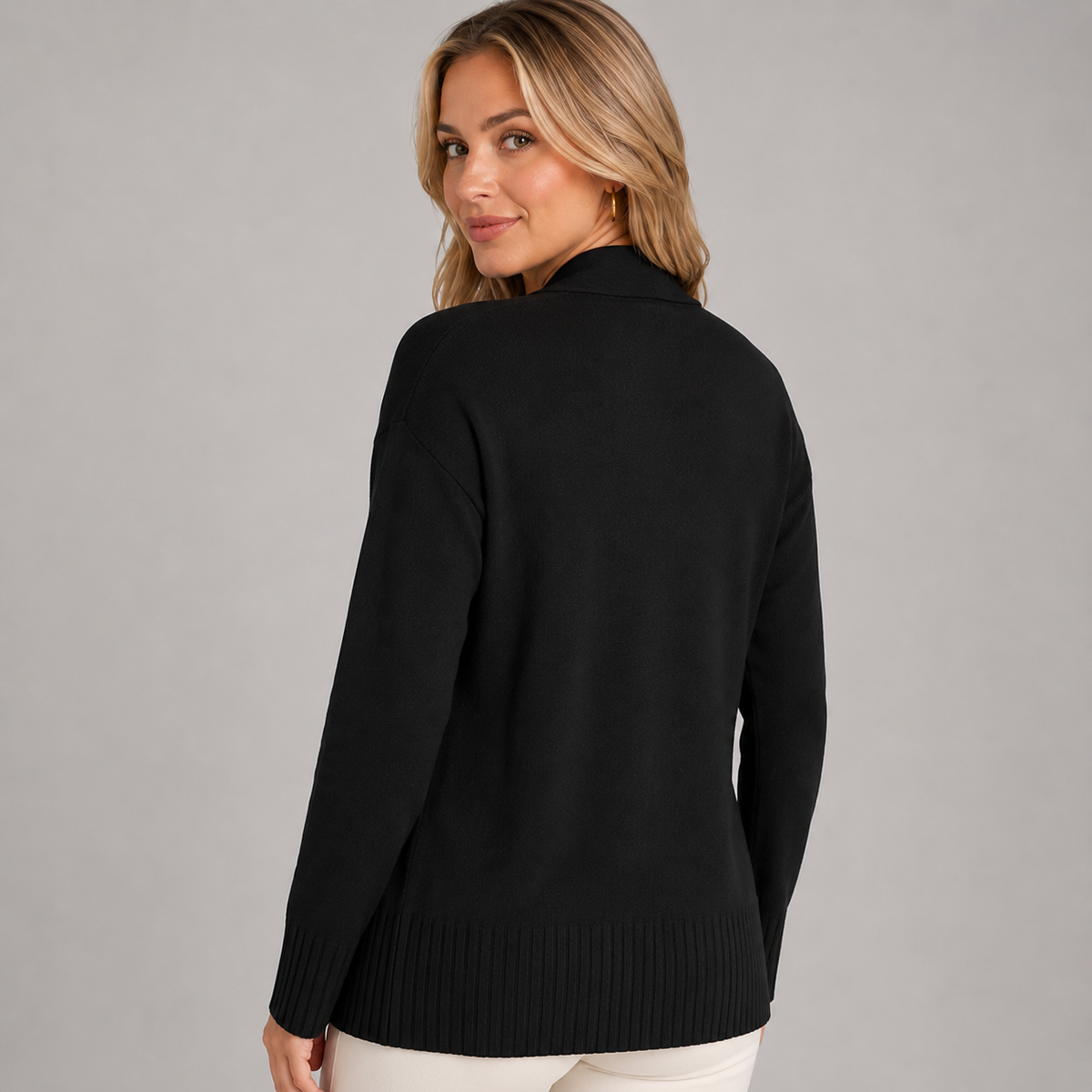 Women's longline V-neck drop-shoulder cardigan