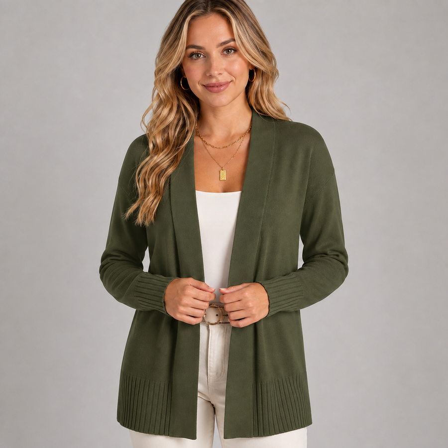 Women's longline V-neck drop-shoulder cardigan