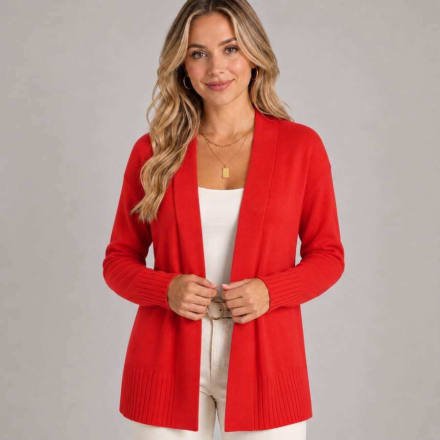 Women's longline V-neck drop-shoulder cardigan
