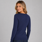 Women's ribbed brushed knit V-neck long sleeve top