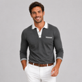 Men's long sleeve polo shirt with contrast collar