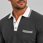 Men's long sleeve polo shirt with contrast collar