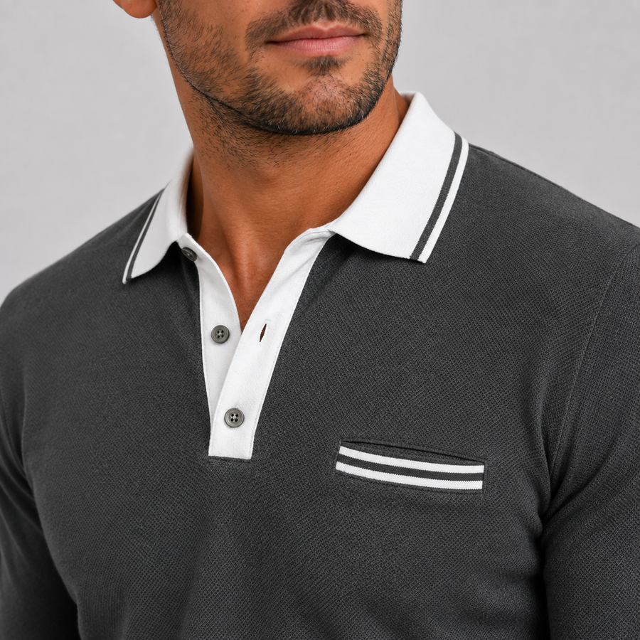 Men's long sleeve polo shirt with contrast collar