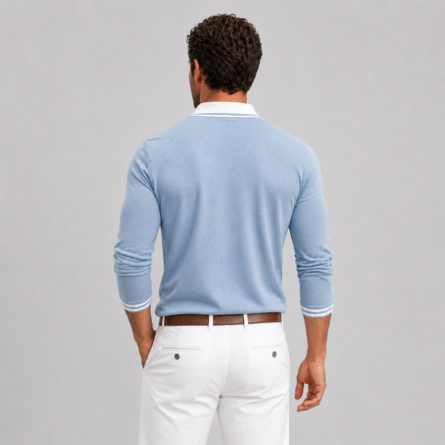 Men's long sleeve polo shirt with contrast collar