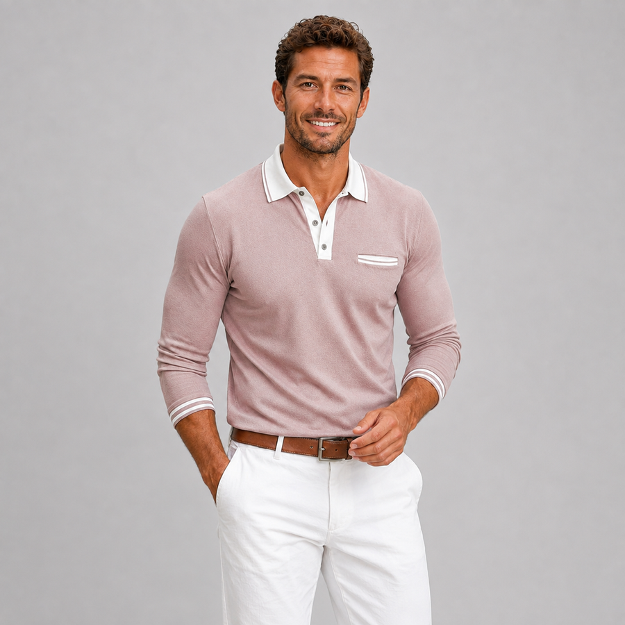 Men's long sleeve polo shirt with contrast collar
